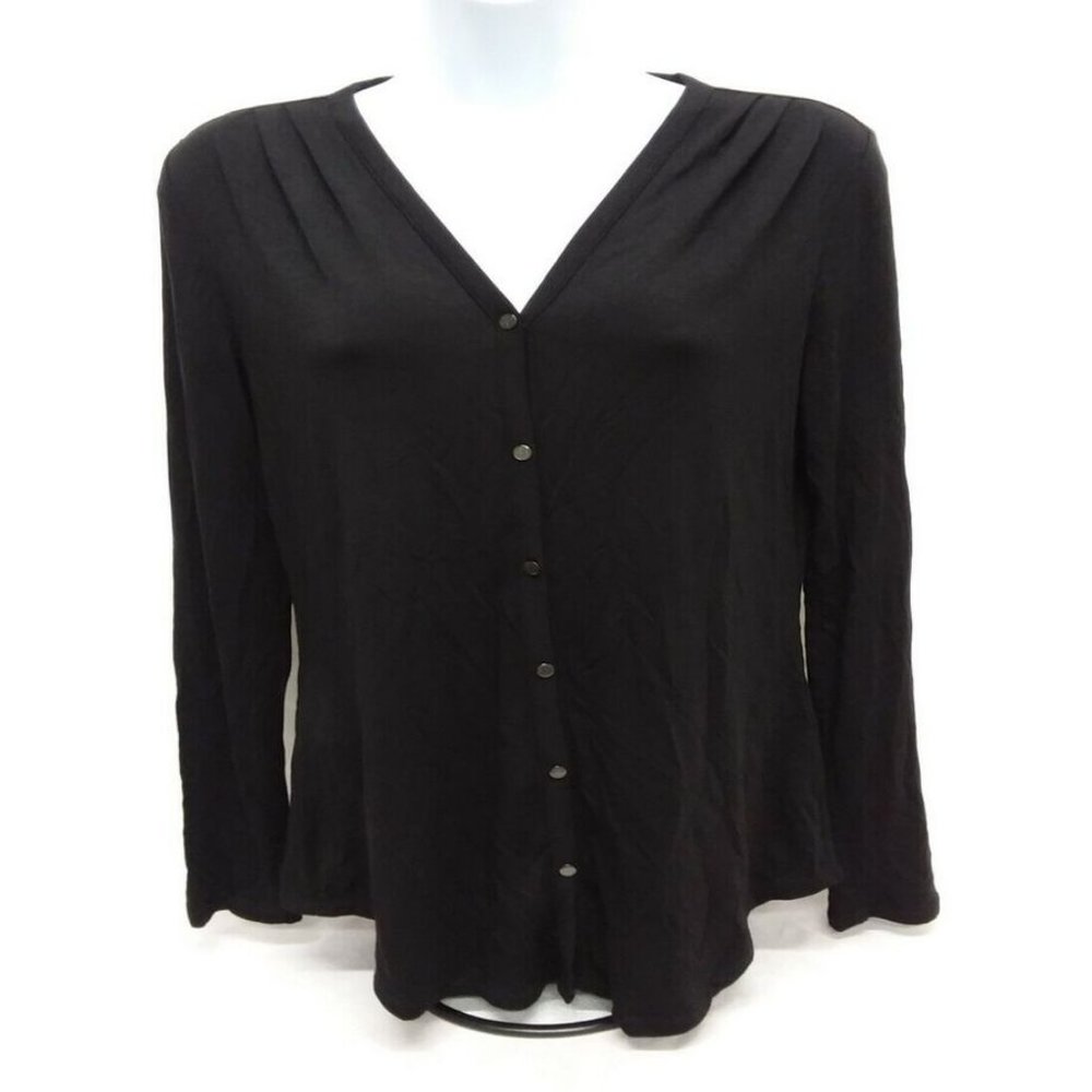 Women's Small 41 Hawthorn Long Sleeve Solid Black Button-Up V-Neck Cardigan